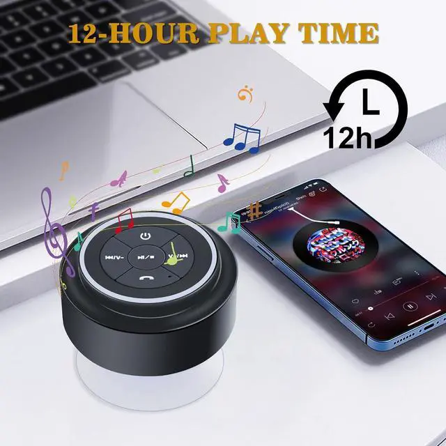 Alt view image 4 of 7 - Waterproof Shower Speaker, Portable Bluetooth Speaker with Suction Cup, IPX7 Waterproof Wireless Speaker Teen Boys Gift Ideas for Shower Bathroom, Pool, Travel, Beach