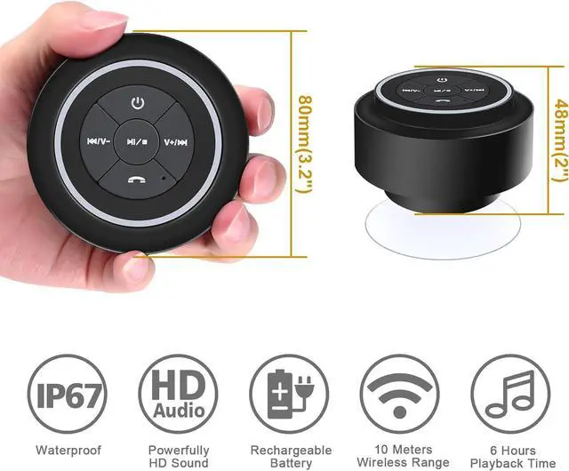 Alt view image 6 of 7 - Waterproof Shower Speaker, Portable Bluetooth Speaker with Suction Cup, IPX7 Waterproof Wireless Speaker Teen Boys Gift Ideas for Shower Bathroom, Pool, Travel, Beach