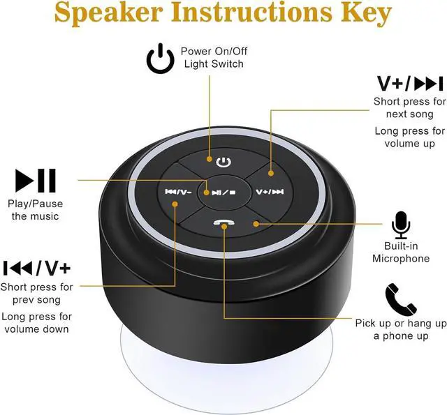 Alt view image 5 of 7 - Waterproof Shower Speaker, Portable Bluetooth Speaker with Suction Cup, IPX7 Waterproof Wireless Speaker Teen Boys Gift Ideas for Shower Bathroom, Pool, Travel, Beach
