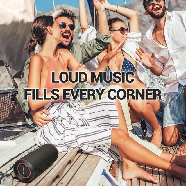 Alt view image 5 of 7 - Wireless Waterproof Bluetooth Speaker - Portable Speaker Loud with Built-in Subwoofer and Tweeter, Extra Bass, Stereo Sound, IP67, Colorful Lights for Party, Outdoor, Camping - Black