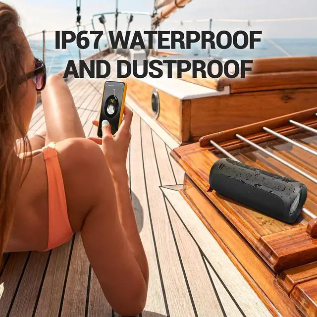 Alt view image 6 of 7 - Wireless Waterproof Bluetooth Speaker - Portable Speaker Loud with Built-in Subwoofer and Tweeter, Extra Bass, Stereo Sound, IP67, Colorful Lights for Party, Outdoor, Camping - Black