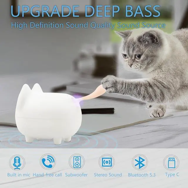Alt view image 3 of 7 - gingo Kitty Speaker Bluetooth Portable Mini Wireless Speaker with Clarity Stereo, Built-in Mic, Super Bass, Powerful Rich Room-Filling Sound, Cute Pet Subwoofer in White