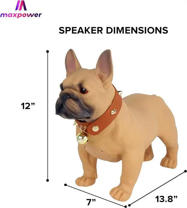 Alt view image 3 of 6 - Max Power Bulldog Style Bluetooth Speaker - MD568 - Rechargeable, FM Radio, Brown - Dog Collar Included