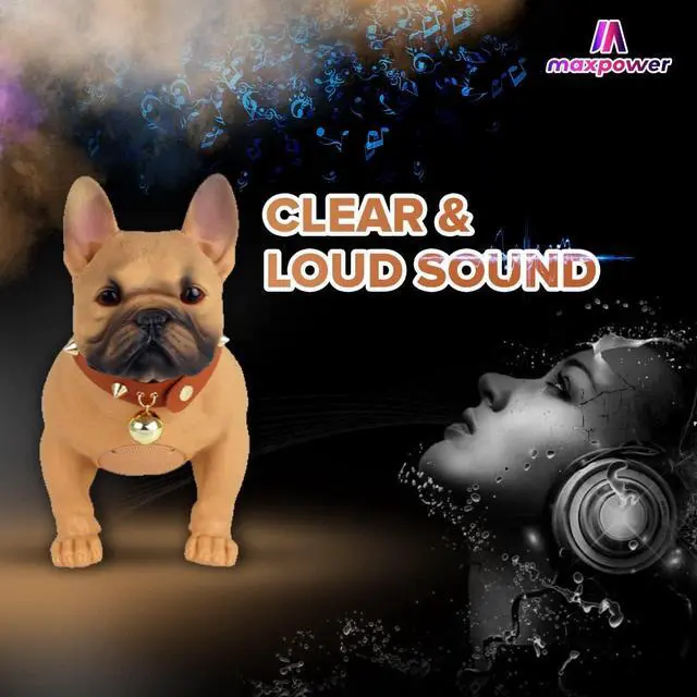 Alt view image 5 of 6 - Max Power Bulldog Style Bluetooth Speaker - MD568 - Rechargeable, FM Radio, Brown - Dog Collar Included