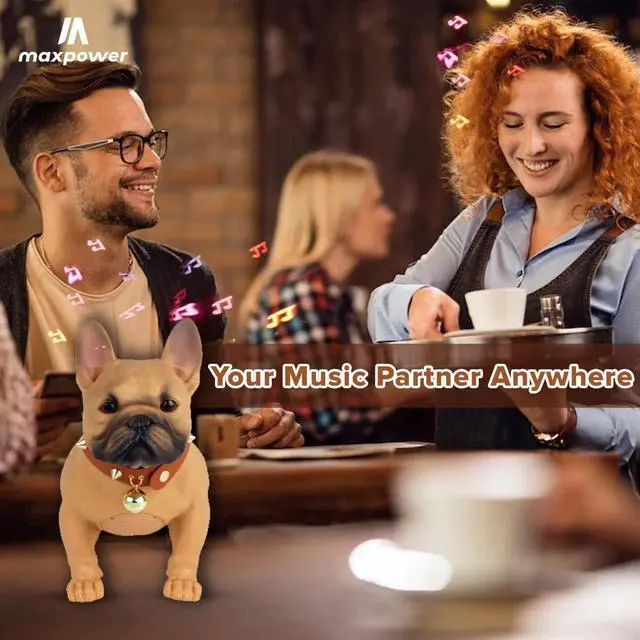 Alt view image 6 of 6 - Max Power Bulldog Style Bluetooth Speaker - MD568 - Rechargeable, FM Radio, Brown - Dog Collar Included