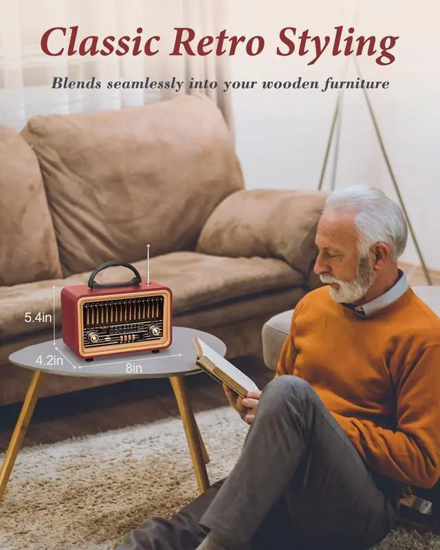 Alt view image 4 of 6 - PRUNUS Retro Vintage Radio with Bluetooth Rich Bass Stereo Sound, Radios Portable AM FM, Rechargeable Speaker with TWS Pairing, Loud Volume,BT5.0, TF Card & MP3 Player for Home/Party