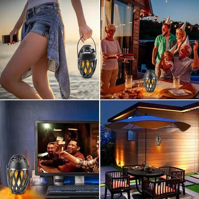 Alt view image 5 of 7 - 2 Pack Outdoor Bluetooth Speakers Waterproof Wireless, Birthday Gifts for Men Dad, LED Flame Ambient Light, Camping Patio Accessories, Unique Gifts for Him Husband Boyfriend Dad Gifts