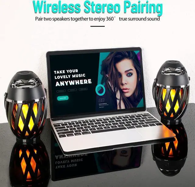 Alt view image 6 of 7 - 2 Pack Outdoor Bluetooth Speakers Waterproof Wireless, Birthday Gifts for Men Dad, LED Flame Ambient Light, Camping Patio Accessories, Unique Gifts for Him Husband Boyfriend Dad Gifts