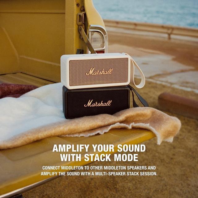 Alt view image 5 of 7 - Marshall Middleton Portable Bluetooth Speaker, Black and Brass