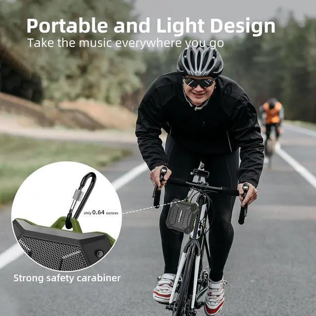 Alt view image 5 of 7 - Portable Small Waterproof Bluetooth Speaker IPX7,Wireless Shower Speaker,TWS Stereo Pairing Loud Sound,5W,12 Hours Playtime,AUX,TF,Built-in Mic,Clip Speaker Outdoor Travel Beach Hiking Bike