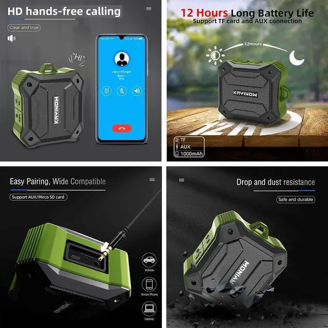 Alt view image 6 of 7 - Portable Small Waterproof Bluetooth Speaker IPX7,Wireless Shower Speaker,TWS Stereo Pairing Loud Sound,5W,12 Hours Playtime,AUX,TF,Built-in Mic,Clip Speaker Outdoor Travel Beach Hiking Bike