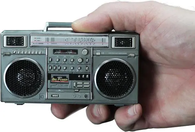 Alt view image 2 of 7 - New Wave Toys M90 Micro Blaster Replica Boombox Portable Wireless Bluetooth Speaker with 40 Inch Silver Necklace Chain, Dual 6W Micro Speakers, 20 Hour Playtime