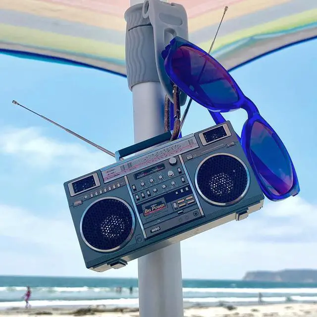 Alt view image 3 of 7 - New Wave Toys M90 Micro Blaster Replica Boombox Portable Wireless Bluetooth Speaker with 40 Inch Silver Necklace Chain, Dual 6W Micro Speakers, 20 Hour Playtime