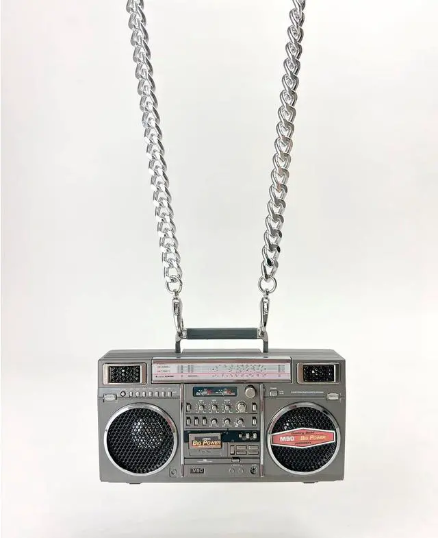 Alt view image 4 of 7 - New Wave Toys M90 Micro Blaster Replica Boombox Portable Wireless Bluetooth Speaker with 40 Inch Silver Necklace Chain, Dual 6W Micro Speakers, 20 Hour Playtime