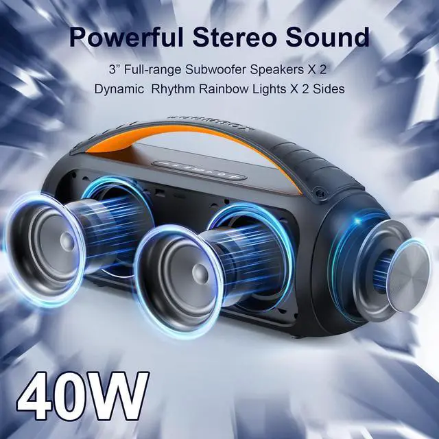 Alt view image 2 of 7 - Portable Bluetooth Speaker, Loud Boombox Speaker with Subwoofer, Powerful Deep Bass Stereo Sound, IP65 Waterproof, Wireless Outdoor Speaker for Camping, Beach, Party, Support TWS/USB/TF Card/AUX
