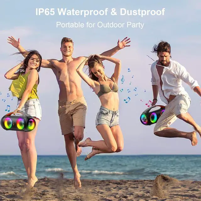 Alt view image 3 of 7 - Portable Bluetooth Speaker, Loud Boombox Speaker with Subwoofer, Powerful Deep Bass Stereo Sound, IP65 Waterproof, Wireless Outdoor Speaker for Camping, Beach, Party, Support TWS/USB/TF Card/AUX