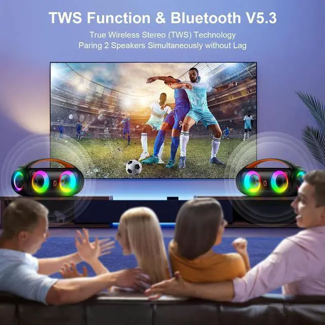 Alt view image 4 of 7 - Portable Bluetooth Speaker, Loud Boombox Speaker with Subwoofer, Powerful Deep Bass Stereo Sound, IP65 Waterproof, Wireless Outdoor Speaker for Camping, Beach, Party, Support TWS/USB/TF Card/AUX