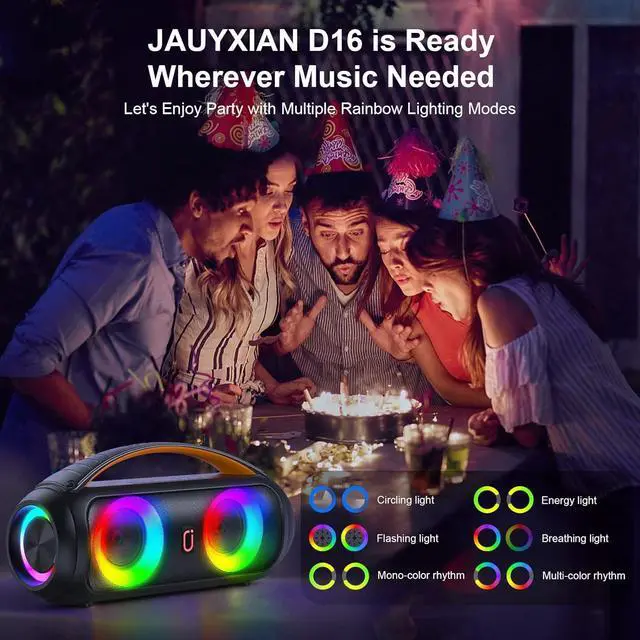 Alt view image 5 of 7 - Portable Bluetooth Speaker, Loud Boombox Speaker with Subwoofer, Powerful Deep Bass Stereo Sound, IP65 Waterproof, Wireless Outdoor Speaker for Camping, Beach, Party, Support TWS/USB/TF Card/AUX