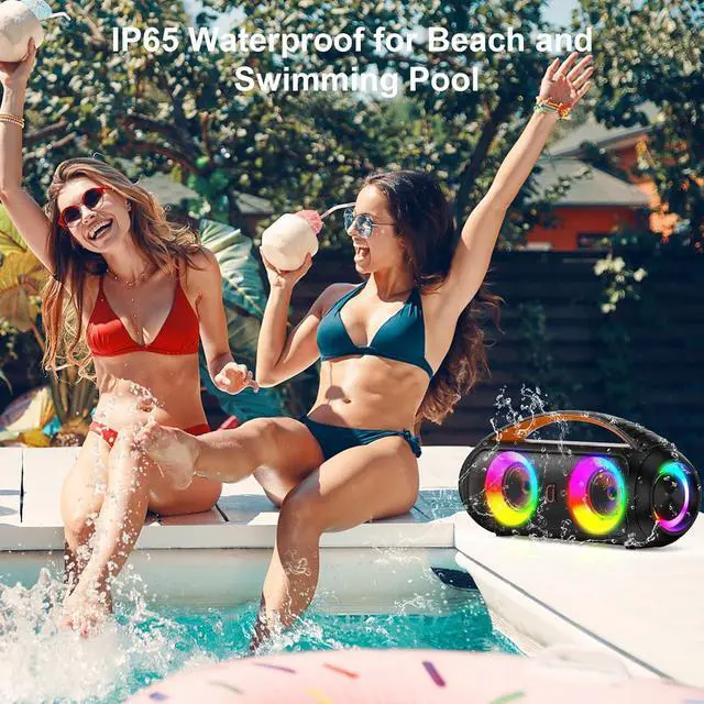 Alt view image 6 of 7 - Portable Bluetooth Speaker, Loud Boombox Speaker with Subwoofer, Powerful Deep Bass Stereo Sound, IP65 Waterproof, Wireless Outdoor Speaker for Camping, Beach, Party, Support TWS/USB/TF Card/AUX