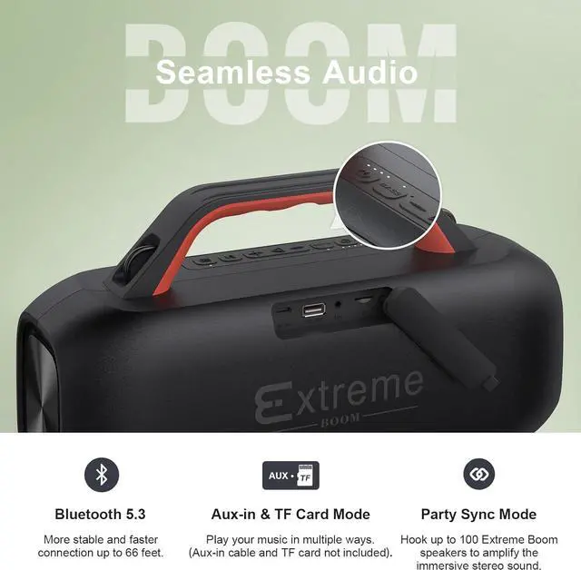 Alt view image 3 of 7 - DOSS Extreme Boom Outdoor Speaker with IPX6 Waterproof, 60W Mighty Sound, Deep Bass, 30H Playtime,10400mAh Power Bank, Portable Waterproof Bluetooth Speaker for Outdoor, Camping, Garage-Orange