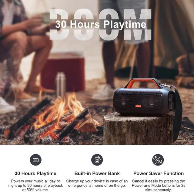 Alt view image 5 of 7 - DOSS Extreme Boom Outdoor Speaker with IPX6 Waterproof, 60W Mighty Sound, Deep Bass, 30H Playtime,10400mAh Power Bank, Portable Waterproof Bluetooth Speaker for Outdoor, Camping, Garage-Orange