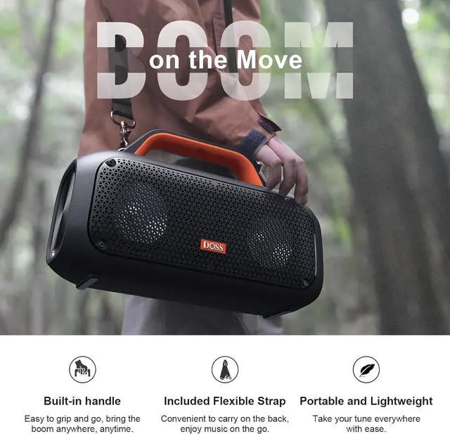 Alt view image 6 of 7 - DOSS Extreme Boom Outdoor Speaker with IPX6 Waterproof, 60W Mighty Sound, Deep Bass, 30H Playtime,10400mAh Power Bank, Portable Waterproof Bluetooth Speaker for Outdoor, Camping, Garage-Orange