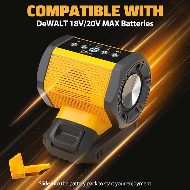 Alt view image 2 of 7 - Bluetooth Speaker Fit for DeWALT 20v Max Battery with USB-A/C Charging for Jobsite Camping & Parties(Battery not included)