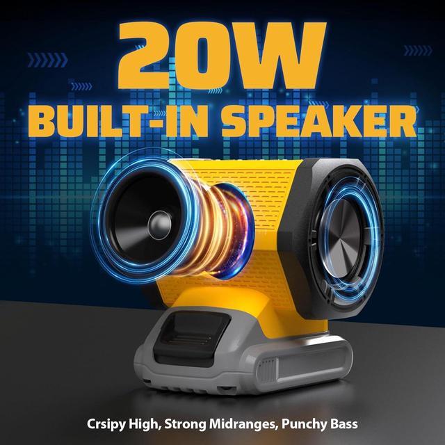 Alt view image 3 of 7 - Bluetooth Speaker Fit for DeWALT 20v Max Battery with USB-A/C Charging for Jobsite Camping & Parties(Battery not included)