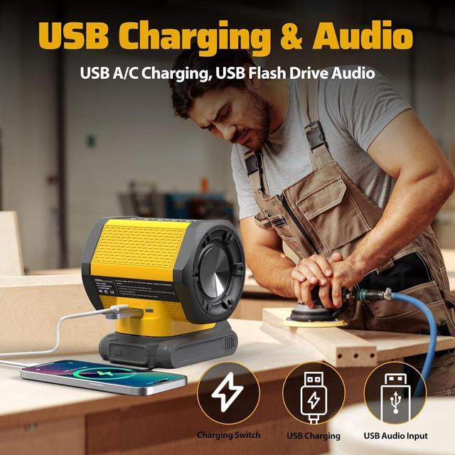Alt view image 6 of 7 - Bluetooth Speaker Fit for DeWALT 20v Max Battery with USB-A/C Charging for Jobsite Camping & Parties(Battery not included)