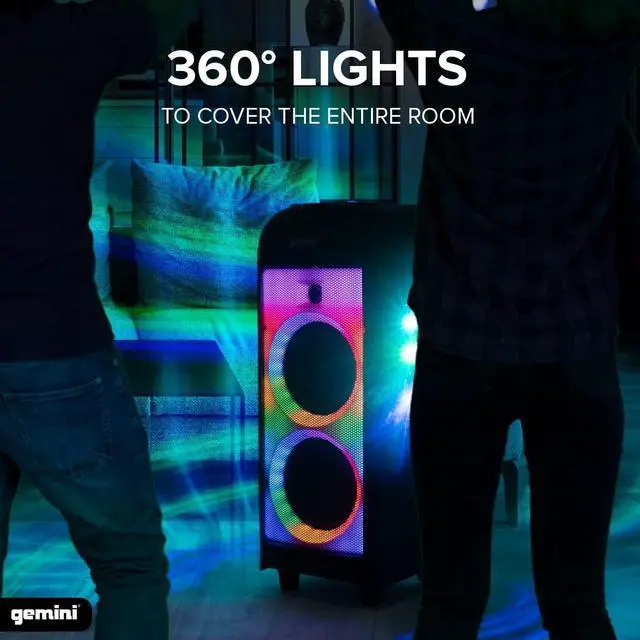 Alt view image 3 of 7 - GPLT-360 Portable 1000 Watt Wireless Self Battery Powered Loud Bluetooth Party Tower Speaker Box with 360° of Sound and 360° of Beat Synced Light