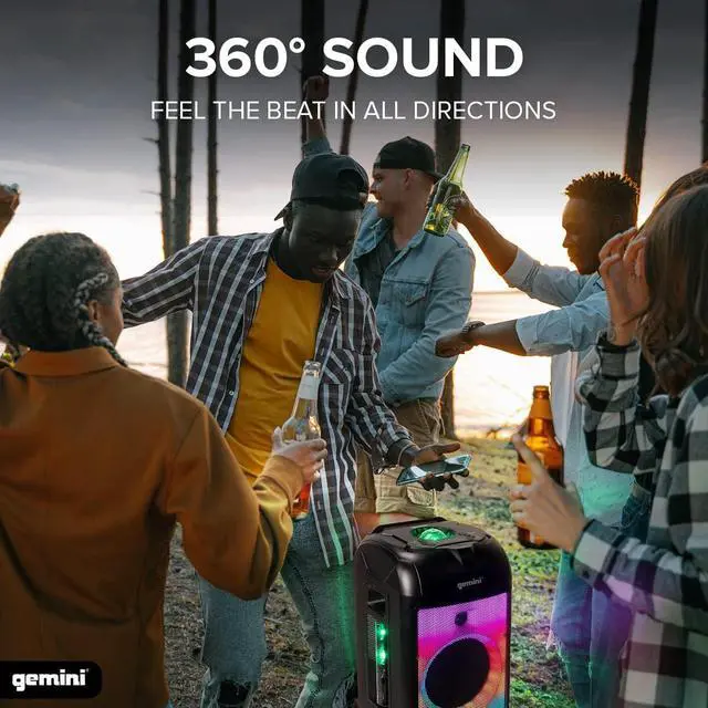 Alt view image 2 of 7 - GPLT-360 Portable 1000 Watt Wireless Self Battery Powered Loud Bluetooth Party Tower Speaker Box with 360° of Sound and 360° of Beat Synced Light