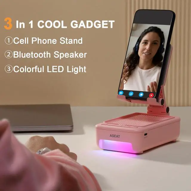 Alt view image 2 of 7 - Gifts for Men Him, Cell Phone Stand with Bluetooth Speaker&Led Color Changing Light, Unique Gifts for Women Dad Her Husband, Birthday Gifts for Men