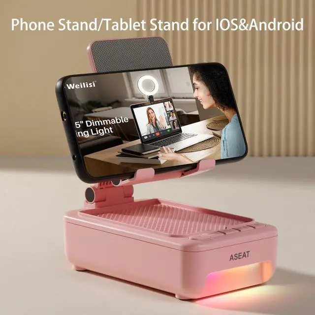 Alt view image 4 of 7 - Gifts for Men Him, Cell Phone Stand with Bluetooth Speaker&Led Color Changing Light, Unique Gifts for Women Dad Her Husband, Birthday Gifts for Men
