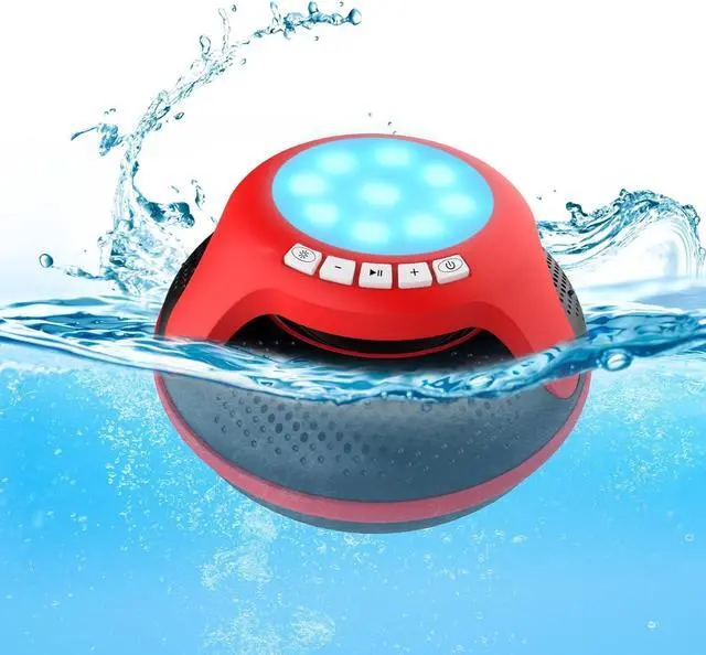 Main image of Portable Bluetooth Speakers,Wireless Floating Speaker Stereo with Waterproof IPX7 and Colorful LED Light,10 Meters Bluetooth Range Shower Speaker for Outdoor Pool Hot Tub Gifts (Red and Black)