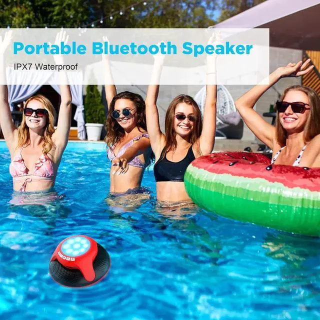 Alt view image 2 of 7 - Portable Bluetooth Speakers,Wireless Floating Speaker Stereo with Waterproof IPX7 and Colorful LED Light,10 Meters Bluetooth Range Shower Speaker for Outdoor Pool Hot Tub Gifts (Red and Black)