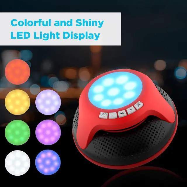 Alt view image 4 of 7 - Portable Bluetooth Speakers,Wireless Floating Speaker Stereo with Waterproof IPX7 and Colorful LED Light,10 Meters Bluetooth Range Shower Speaker for Outdoor Pool Hot Tub Gifts (Red and Black)