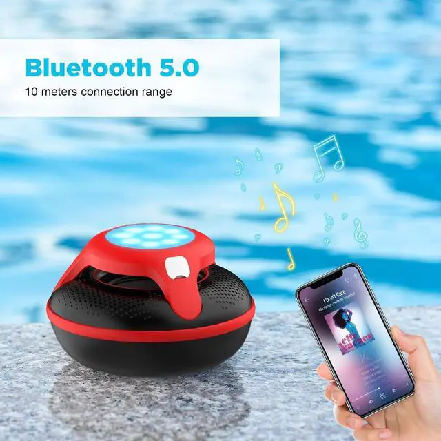 Alt view image 6 of 7 - Portable Bluetooth Speakers,Wireless Floating Speaker Stereo with Waterproof IPX7 and Colorful LED Light,10 Meters Bluetooth Range Shower Speaker for Outdoor Pool Hot Tub Gifts (Red and Black)