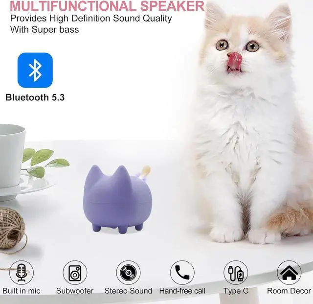 Alt view image 2 of 7 - Small Bluetooth Speaker, Cute Cat Mini Wireless Speakers with Loud Stereo Sound, Built-in Mic, Super Bass, Dual Pairing, Portable Speaker for Teen Girl Birthday Gift Ideas (Purple)