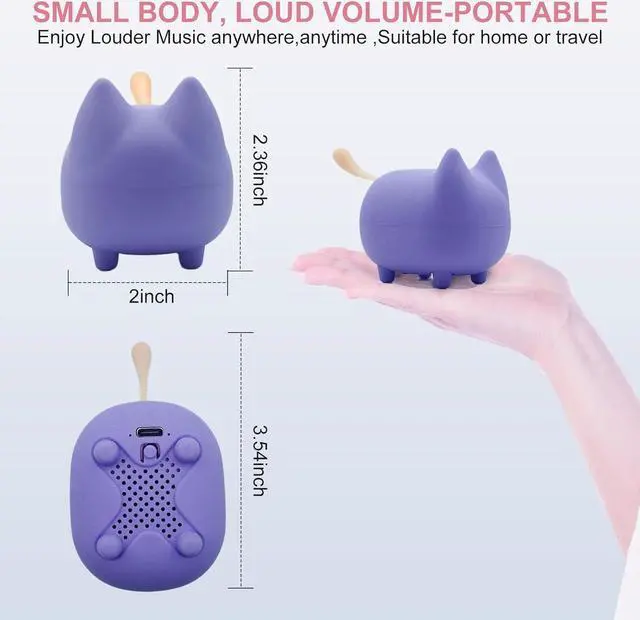 Alt view image 4 of 7 - Small Bluetooth Speaker, Cute Cat Mini Wireless Speakers with Loud Stereo Sound, Built-in Mic, Super Bass, Dual Pairing, Portable Speaker for Teen Girl Birthday Gift Ideas (Purple)