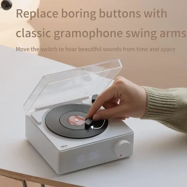 Alt view image 2 of 7 - Vintage Vinyl Record Player Style Bluetooth Speaker Phonograph Style Retro Bluetooth Speaker White Cute Look Gift for Girls Good Bass Enhancement Loud Volume