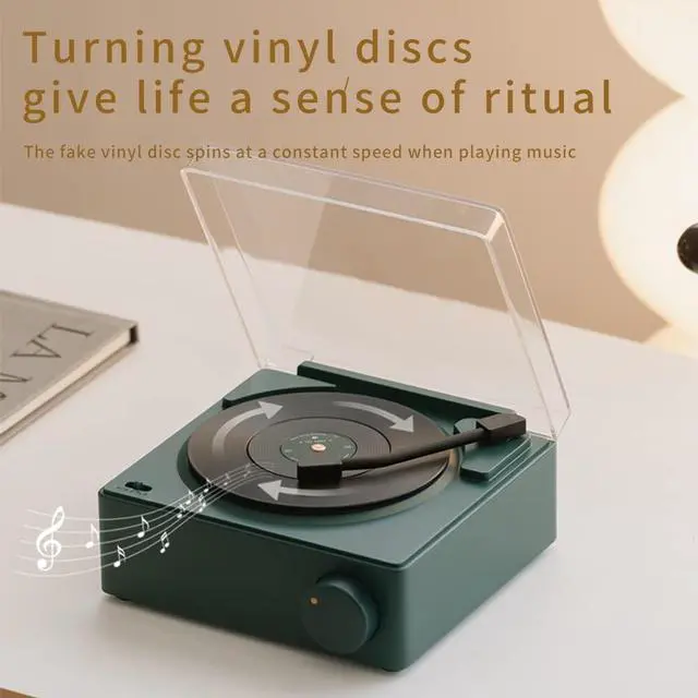 Alt view image 3 of 7 - Vintage Vinyl Record Player Style Bluetooth Speaker Phonograph Style Retro Bluetooth Speaker White Cute Look Gift for Girls Good Bass Enhancement Loud Volume