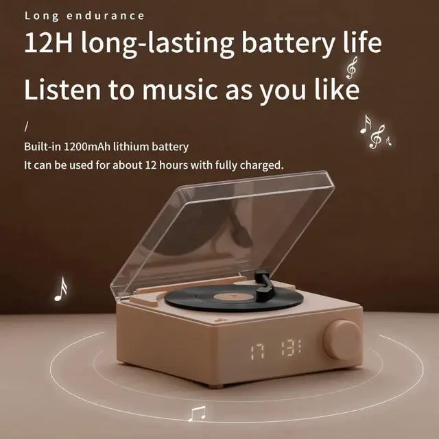 Alt view image 5 of 7 - Vintage Vinyl Record Player Style Bluetooth Speaker Phonograph Style Retro Bluetooth Speaker White Cute Look Gift for Girls Good Bass Enhancement Loud Volume