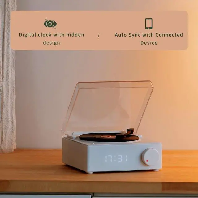 Alt view image 6 of 7 - Vintage Vinyl Record Player Style Bluetooth Speaker Phonograph Style Retro Bluetooth Speaker White Cute Look Gift for Girls Good Bass Enhancement Loud Volume
