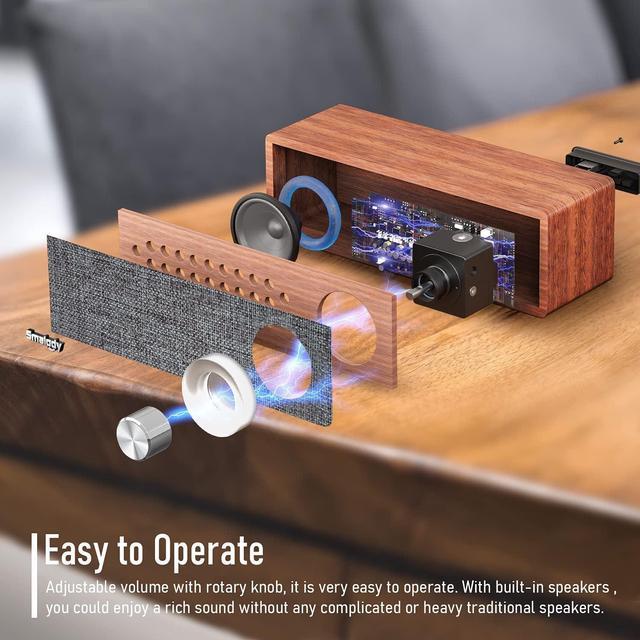 Alt view image 3 of 7 - Smalody Wood Retro Bluetooth Speaker, Portable Mini Wireless Bluetooth Speakers, Vintage Wooden Speaker for Room Decoration, Perfect for Cafes, Restaurants, Vintage Coth Stores, Bedroom etc