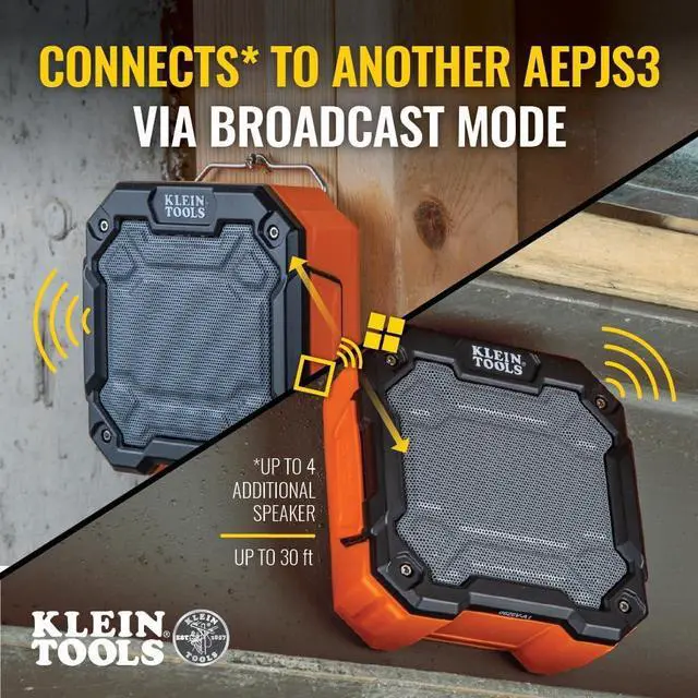 Alt view image 2 of 7 - Klein Tools AEPJS3 Bluetooth Jobsite Speaker With Magnet and Hook, 20-Hr Run Time, Charge Via USB A or C, Pair Multiple Speakers Via Broadcast, Hands Free Capable