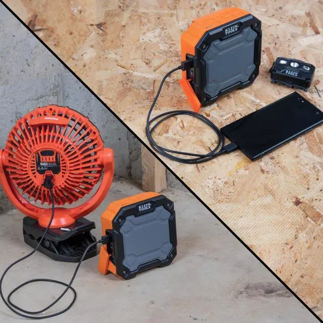 Alt view image 5 of 7 - Klein Tools AEPJS3 Bluetooth Jobsite Speaker With Magnet and Hook, 20-Hr Run Time, Charge Via USB A or C, Pair Multiple Speakers Via Broadcast, Hands Free Capable