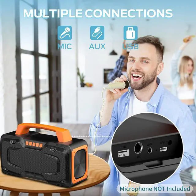 Alt view image 4 of 7 - BUGANI Bluetooth Speaker - 80W Portable Wireless Speaker IPX7 Waterproof, 24H Playtime, Mic & AUX USB, Perfect for Parties & Pool