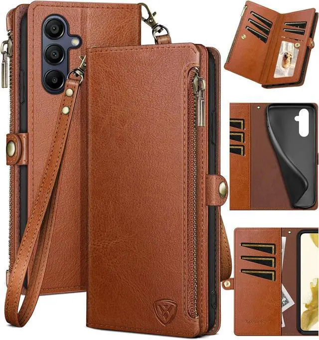 Main image of XcaseBar for A15 5G Wallet case with Zipper Credit Card Holder RFID Blocking,Flip Folio Book PU Leather Shockproof Protective Cover Women Men for A15 Phone case Light Brown