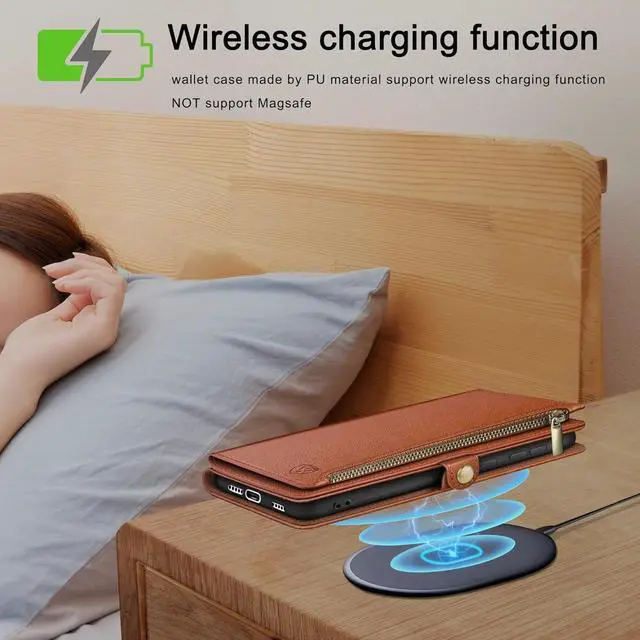 Alt view image 3 of 6 - XcaseBar for A15 5G Wallet case with Zipper Credit Card Holder RFID Blocking,Flip Folio Book PU Leather Shockproof Protective Cover Women Men for A15 Phone case Light Brown