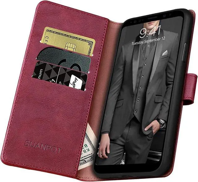 Alt view image 4 of 6 - SUANPOT for Samsung Galaxy Note 9 6.4" with RFID Blocking Leather Wallet case Credit Card Holder, Flip Folio Book Phone case Cover Purse Poket for Women Men for Samsung Note 9 case Wallet Wine Red